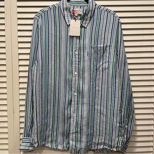 Derek Rose 100% Linen Green/Blue Stripe Shirt